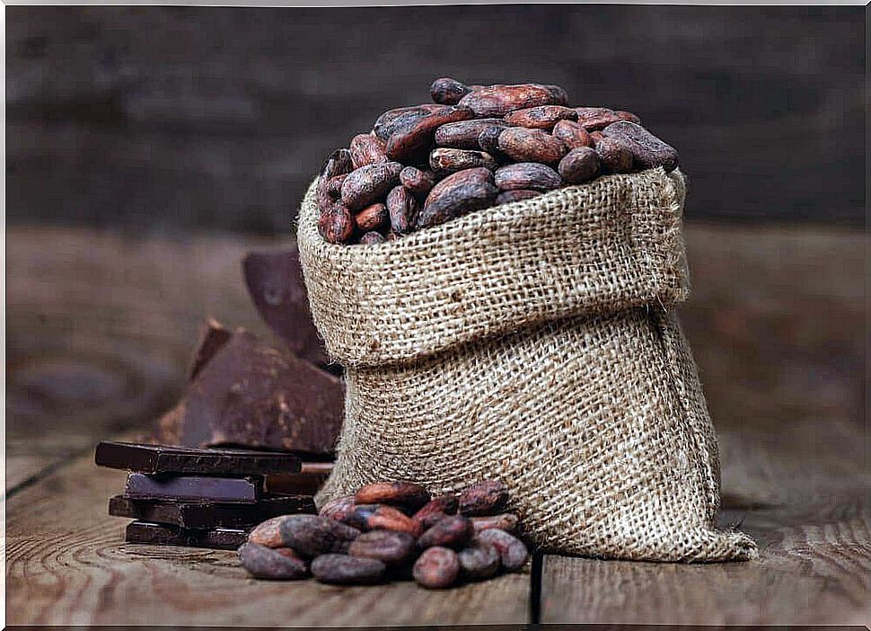 Jute bag with cocoa beans