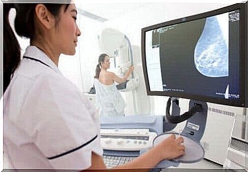 A mammogram to examine abnormalities in the breast